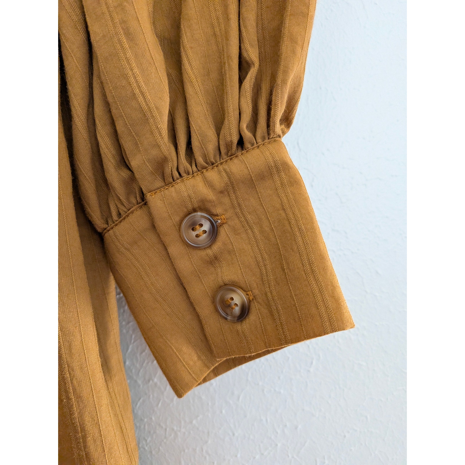 Hunter Bell Euc Button Front Midi Dress Tassel Waist Size Small Mustard Brown — image 5 of 6